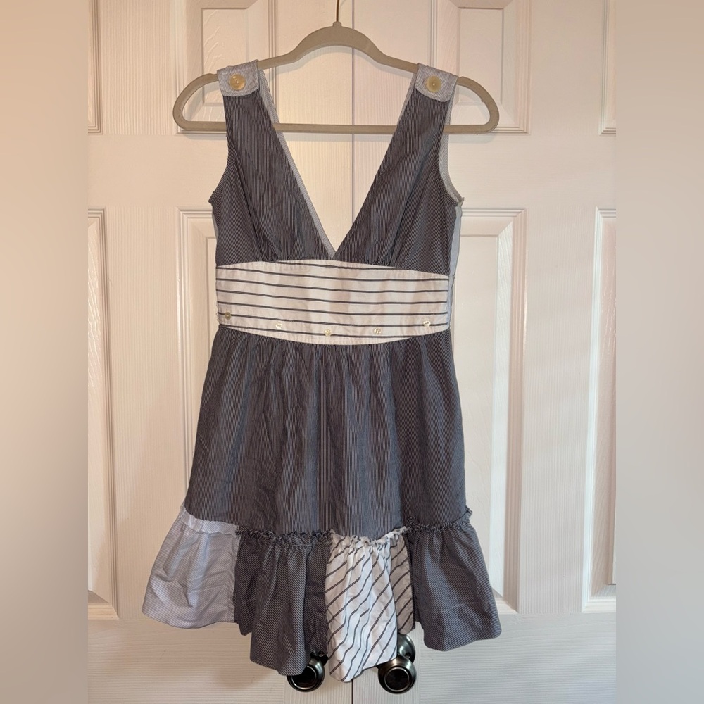 Free People Blue and White Striped V-Neck Dress